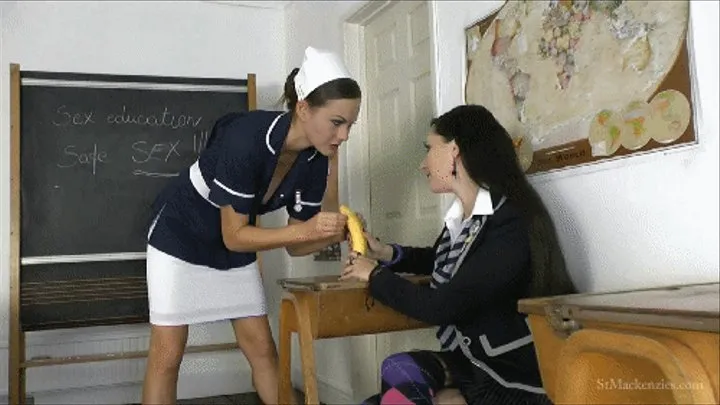 Naughty School Girl Pixiee Manipulates Matron Kay into Stripping in Their Sex Ed Class