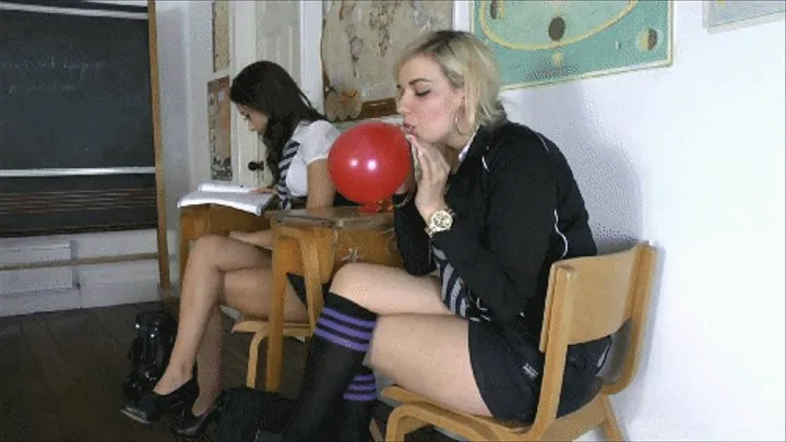 Naughty School Girls Lauren & Dolly Strip as They Mess Around with Balloons in Class
