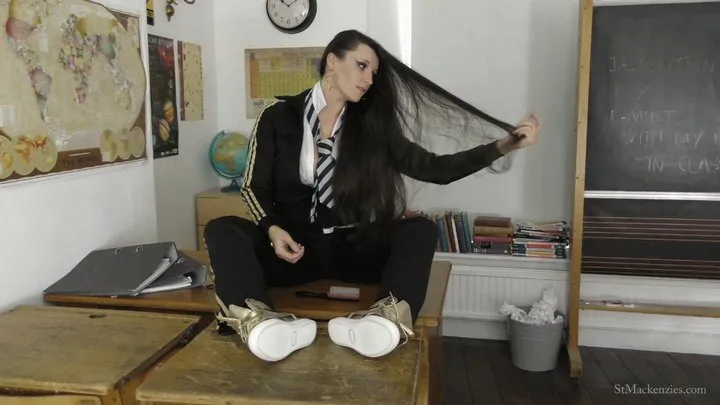 Sexy School Girl Ivy Plays With Her Long Shiny Hair While Stripping