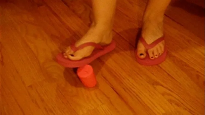 Crushing of play dough with flip flops