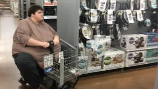 Fat Fuck Rides a Scooter He Barely Fits Into To Get Junk Food