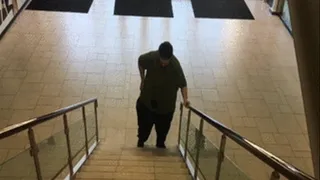 Super Obese Man with Mammoth Gut Struggles Up and Down the Stairs