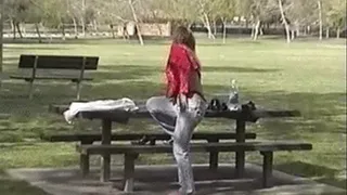 Blonde MILF piss in the park