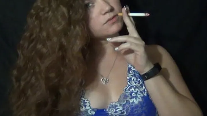 Chain Smoke Marlboro 100's Curly Hair Sexy Blue Lingerie