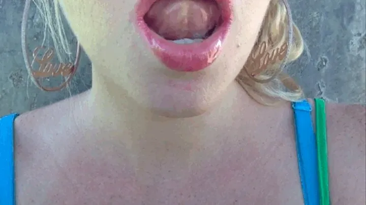 Krissy showing off the inside of her mouth, tongue, spit and gag reflex