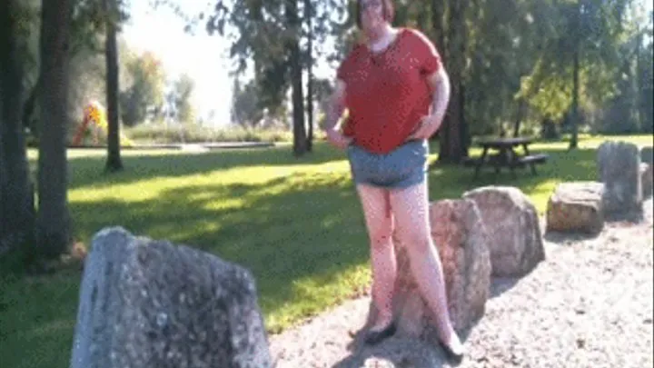 Peeing on Rock in Public Park