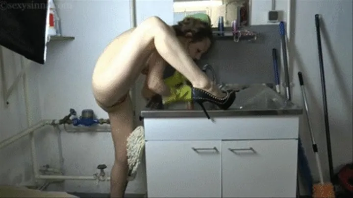 'Unclogging the sink naked, wearing only rubber gloves and high heels'