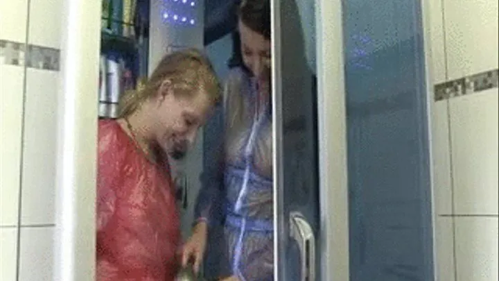 two girls showering PVC