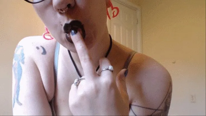 Black lipstick finger sucking