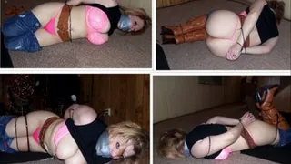 Hitchhiker tightly hogtied with zipties