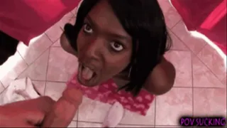 284 - Pretty Young Ebony enjoys Swallowing A Meaty White Cock