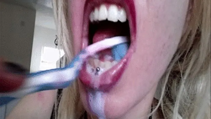 messy dark lipstick toothbrushing