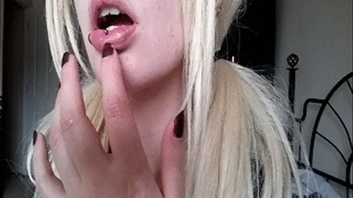 finger sucking and kissing with dark polish natural beautiful lips