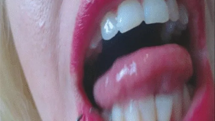 teeth licking up close with fushia lips