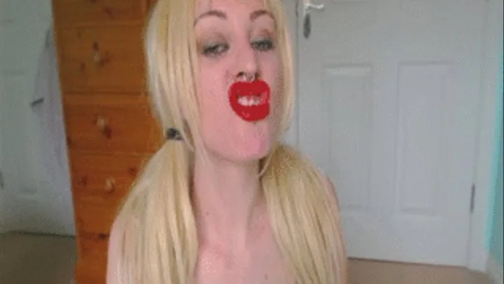 slutty face and big red lips pull funny faces