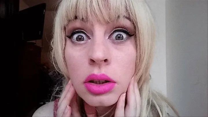 big crazy eyes staring with bright pink lips