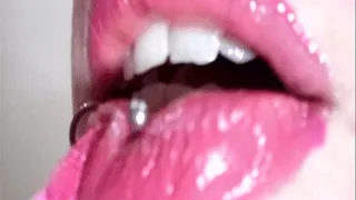sexy sensual pink glossy lips very close up