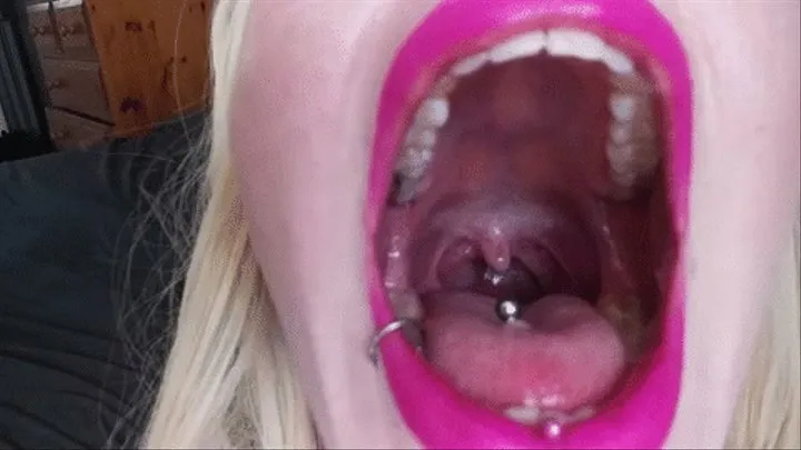 pink lipped saying ahh uvula and wide mouth show off