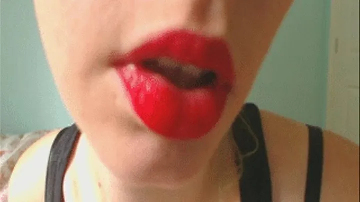 Full Red Lips Moaning, Biting and Licking