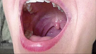 deep pink throat of miss, sharp fangs, teeth, bite