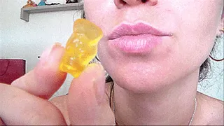 mouthful of gummy bears