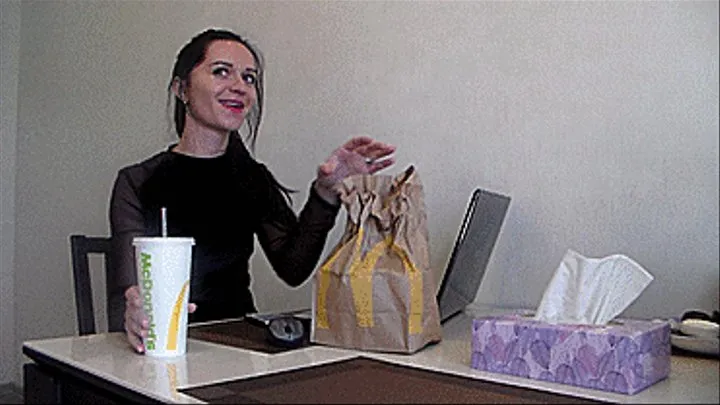 ORDER: you bought food in McDonald, you are after fitness, and you understand that you can not eat this muck, but you are tempted and break off on not useful food, and crochet a double burger, with cheese, fried and fat as your ass, you drink a lot of Coc