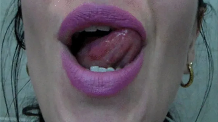 my new purple lipstick on my lips, I like to show how to stand out my sharp fangs,