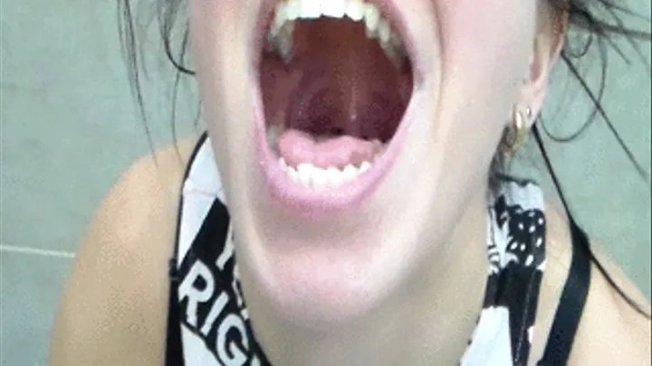 big mouth miss love, mega wide open mouth, considering all the teeth, jaw, everything is natural