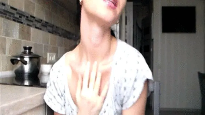 grab your neck, iron and pull the Adam's apple top down, sexy neck, stretch the neck muscles, showing veins, smooth neck, long neck, thick Adam's apple Adam