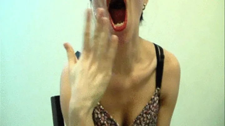 yawning girl, big mouth, tongue, so deep her yawning, how you want to go to rest, but you need to work hard and sit at the computer and read and translate tex a lot, she can not go to rest and yawns a lot, yawning brunette, very sexy open her mouth