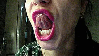 chewing gammy bears gibbering, sharp fangs / miss brunette teeth, huge mouth,***