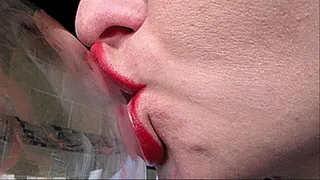 fetish licking, lips, red lips, lipstick, licking a glass, passionately drooling, lips,