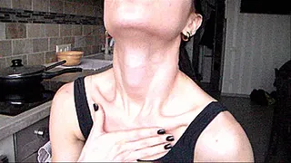 thin seductive neck miss love, throat, thick Adam's apple,