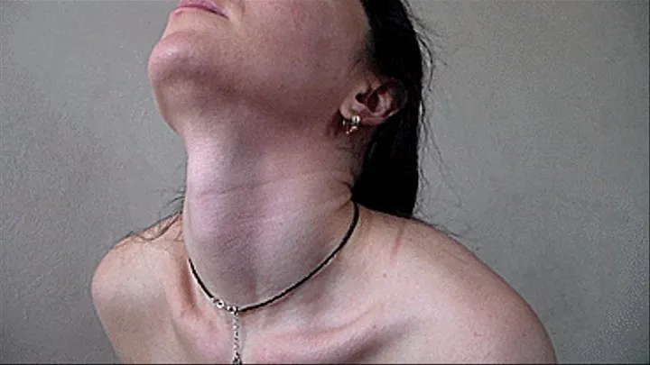 muscles and veins on the neck are visible