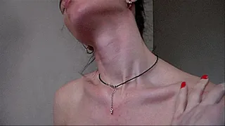stroking the neck and Adam's apple neck