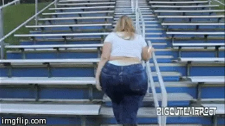 walking up & down stairs outside in tight jeans