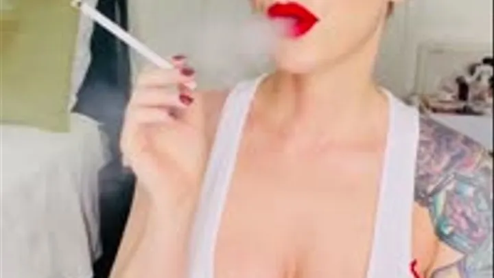 Smoking in White Tank Top