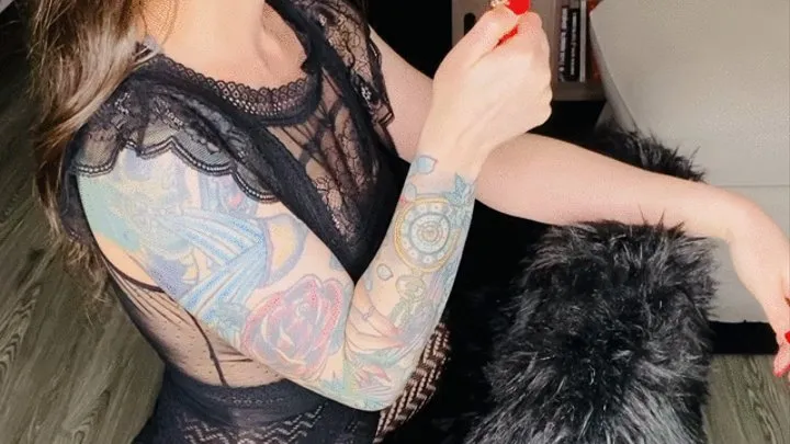 Smoking in Lace Bodysuit and Fishnets