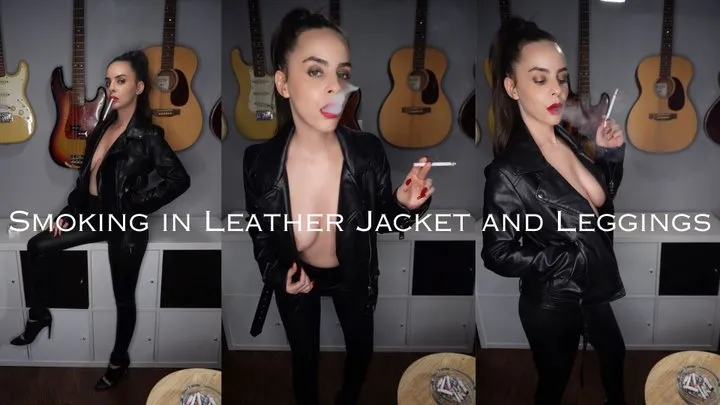 Smoking in Leather Jacket and Leggings