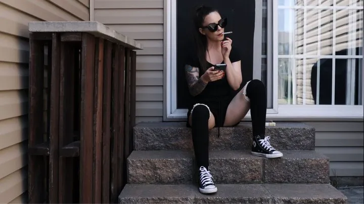 Smoking in Converse and Thigh High Socks