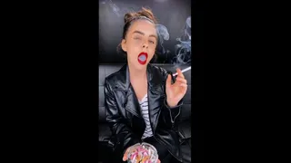 Smoking Marlboro in Leather Jacket