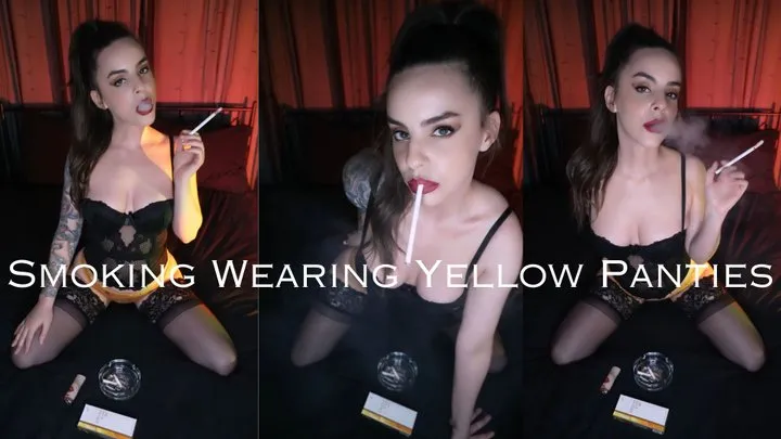 Smoking Wearing Yellow Panties