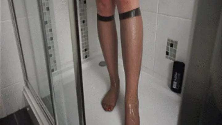 Shower fun with knee high pantyhose