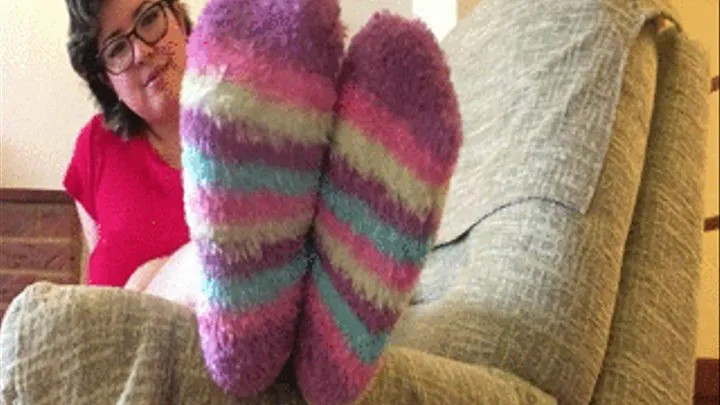 Fluffy socks foot tease