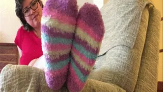 Fluffy socks foot tease