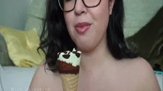 Licking and enjoying this ice cream