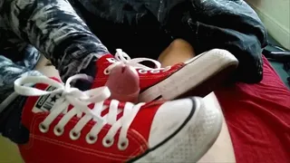 Shoejob by red Converse sneakers till cum