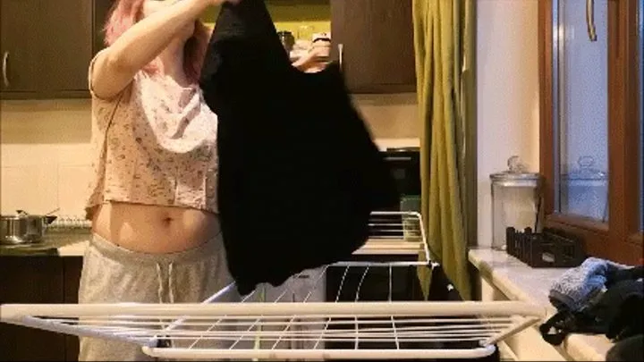 LAUNDRY DAY - BELLY BUTTON TEASING IN FRONT OF A WINDOW