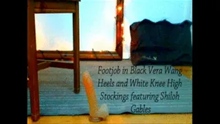 Footjob in Black Heels and White Knee Highs.