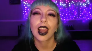 Goth Girl With Purple Eyes and Black Lips Gives BlowJob